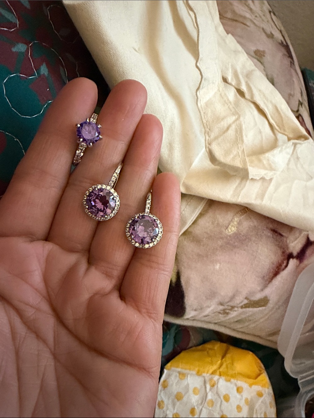 Elegant Purple Crystal Halo Drop Earrings - Women's Jewelry